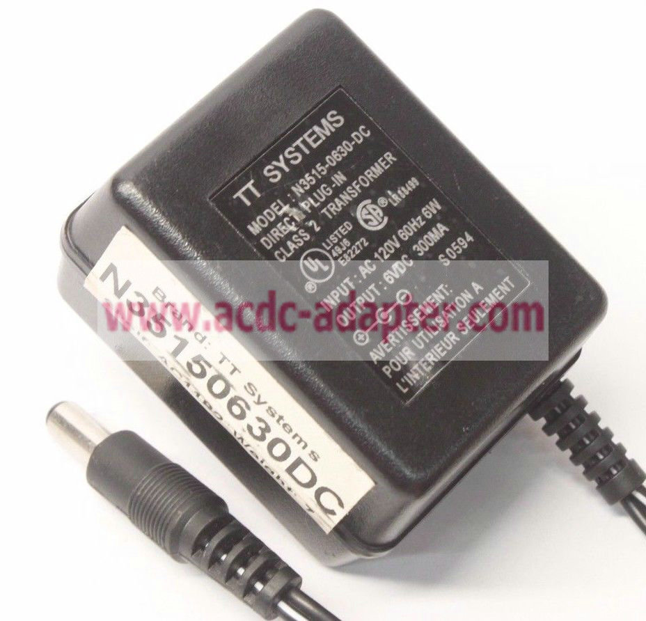 Genuine TT Systems N3515-0630-DC 6V 300mA AC DC Power Supply Adapter Charger Genuine TT Systems N3515-0630-DC 6V 300mA AC DC Power Supply Adapter Charger